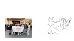 A photo of smiling students standing outside the LA Farmers Market holding a banner and a map of the United States.