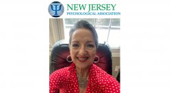 photo of Professor Lucy Sant'Anna Takagi smiling. The logo of NJ Psychology Association is overlayed at the top of the image