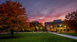 Dickson Hall in Fall at Sunset