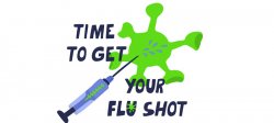 Graphic of a germ with words Time to Get Your Flu Shot