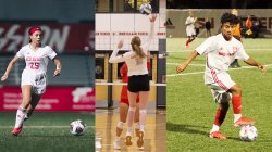 collage of womens soccer, volleyball and mens soccer stills