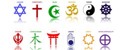 Graphic with a selection of icons related to religious denominations