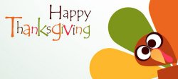 Happy Thanksgiving graphic with colorful turkey