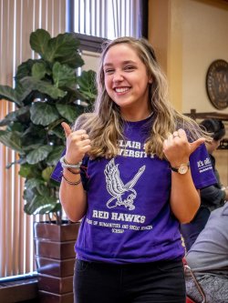 Newly declared CHSS student celebrating at University College's Annual Signing Day event in April 2019