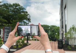 augmented reality sculpture behind Cole Hall