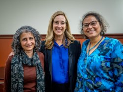 CHSS Professors Sangeeta Parashar and Maneesha Kelka with Congresswoman Mikie Sherrill
