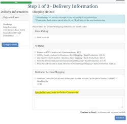 Screenshot of page for requesting delivery