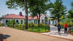 students walking toward Cole Hall