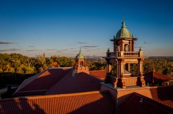 Aerial view of Cole Hall, Montclair Campus.