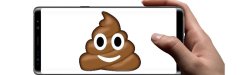 Image of a cell phone screen with a poop emoji.