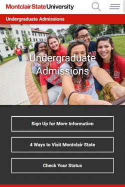 Screenshot of admissions homepage on mobile.