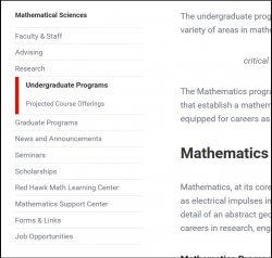 Screenshot of Mathematical Sciences website