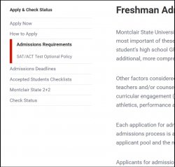 Screenshot of Undergraduate Admissions website