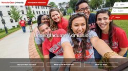 Undergraduate Admissions homepage hero image with three buttons: Sign Up for More Information, 4 Ways to Visit Montclair State, and Check Your Status. Homepage also includes logo area, Menu, Search and Apply tabs.