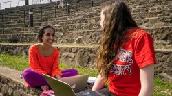 Students studying in amphitheater