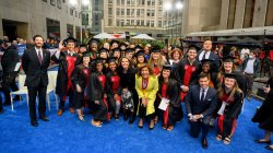 Photo of Montclair State nursing students posing in Rockefeller Center with the hosts of The Today Show