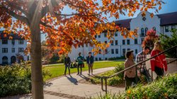 Students walking on the historic quad