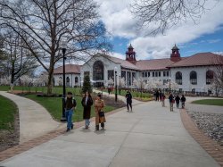 Students walking on Montclair State University campus.