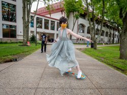 Student skateboarding