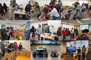 collage of attendees interacting with various robots and systems during the robotics showcase