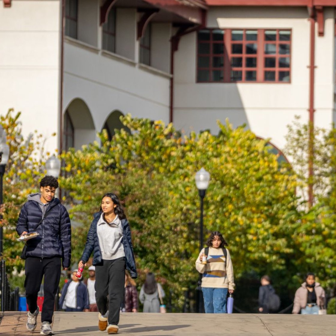 Students walking through campus.
