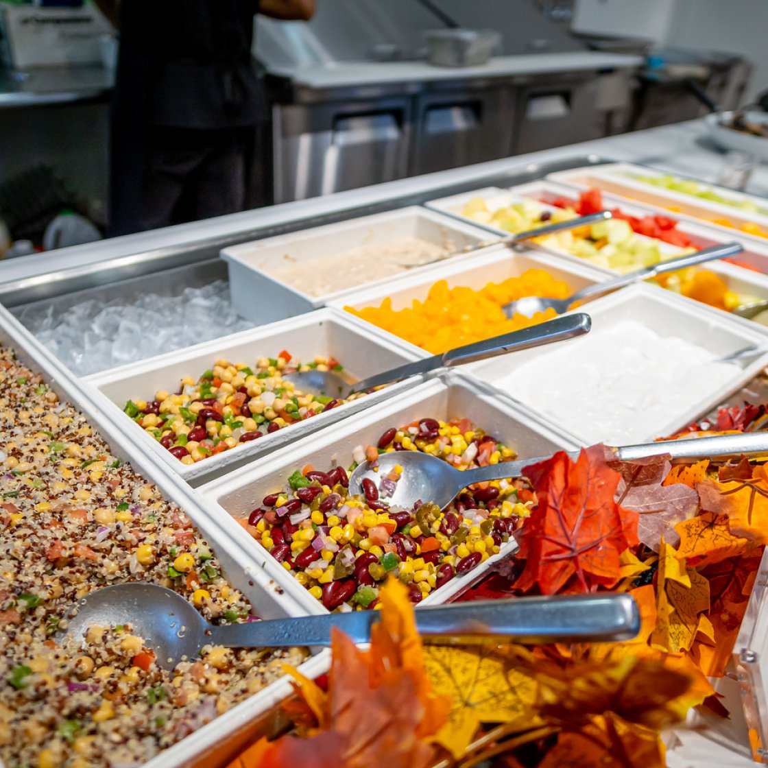 Display of food in containers.
