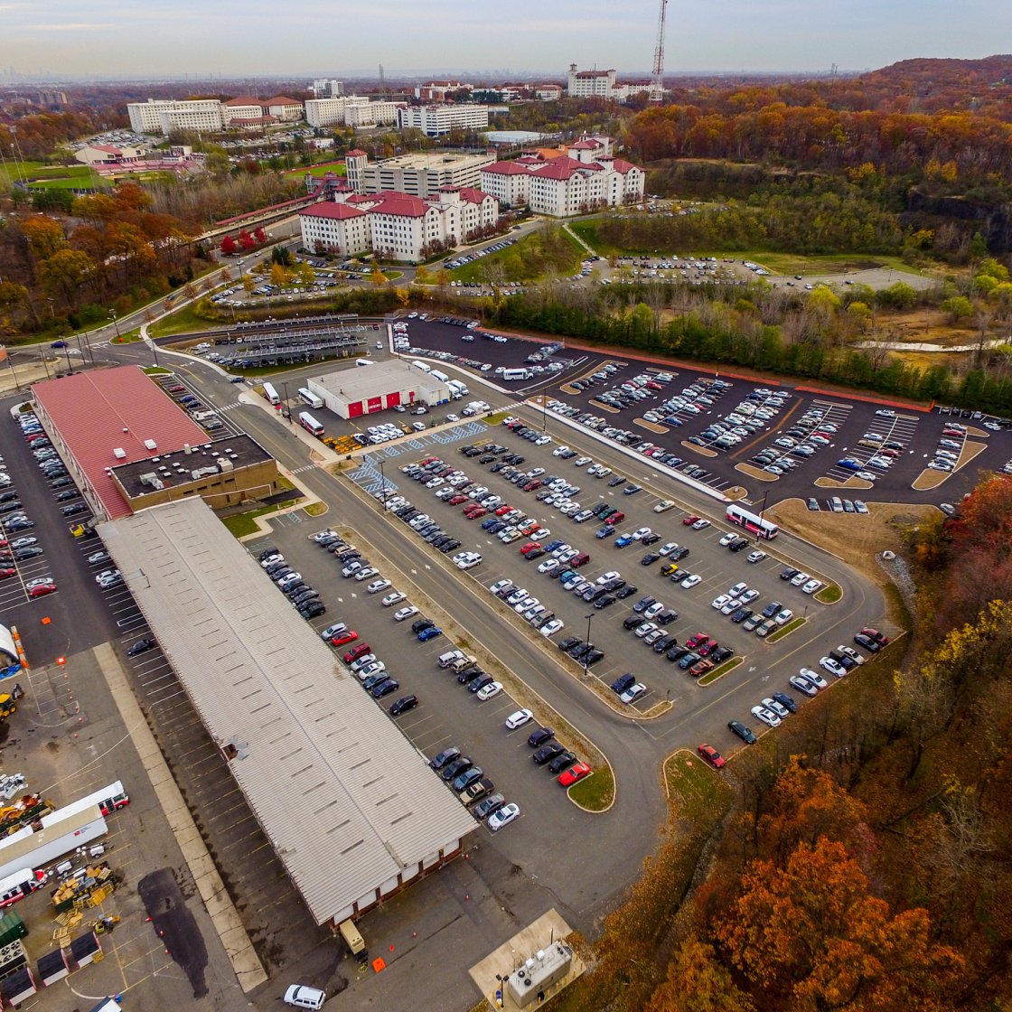 Ariel view of campus parking.
