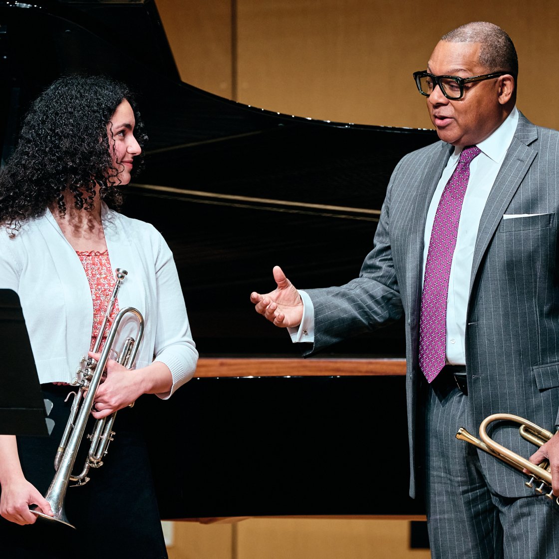 Wynton Marsalis with a student