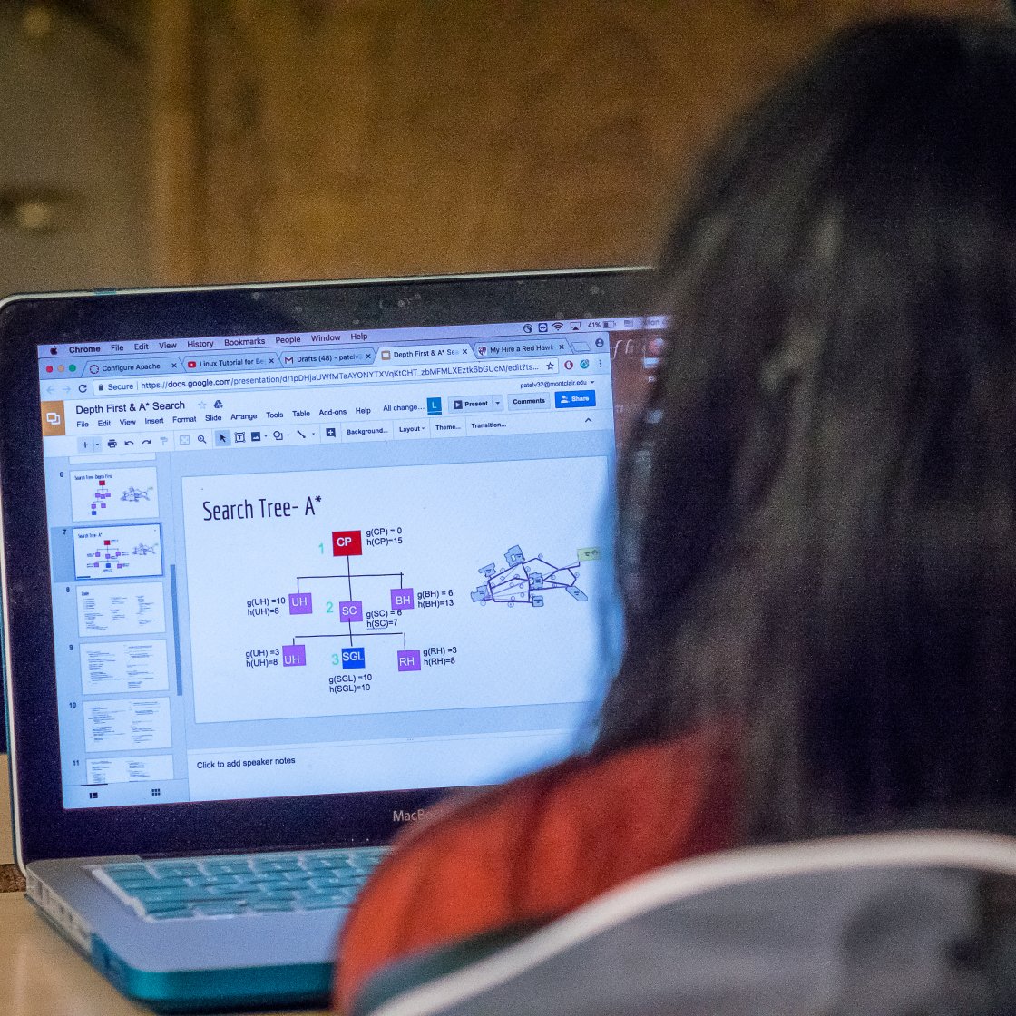 Student working on code and data analysis on a laptop.