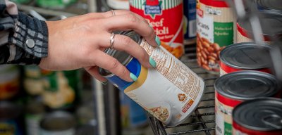 Can being picked up from a food pantry.