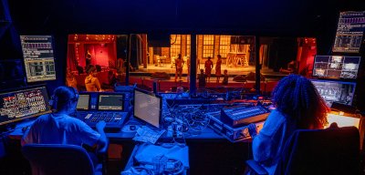 students in stage control room during live production