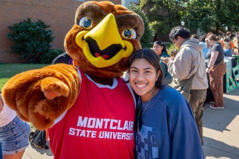Montclair State University mascot and student