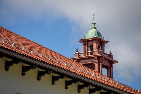 View of the bell tower on campus