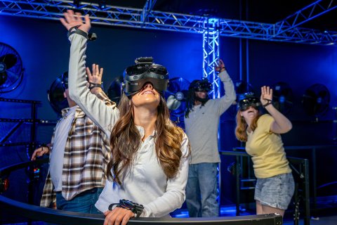 Students in the Dreamscape, wearing VR headsets