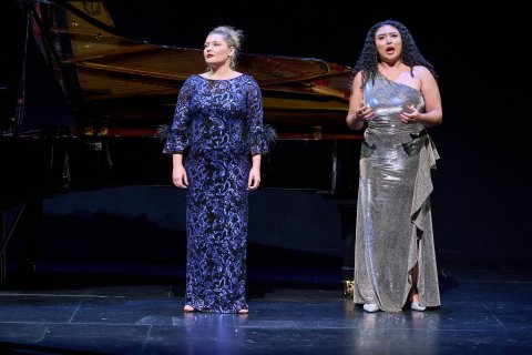 Two voice performers on Kasser Stage for Kaleidoscope
