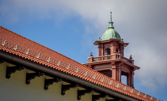 View of the bell tower on campus
