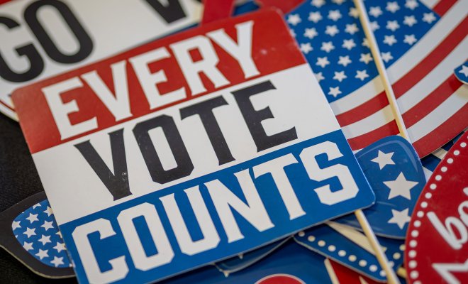 Election stickers remind Montclair students of the power of their vote, as the campus pushes for voter registration and participation ahead of the 2024 elections.