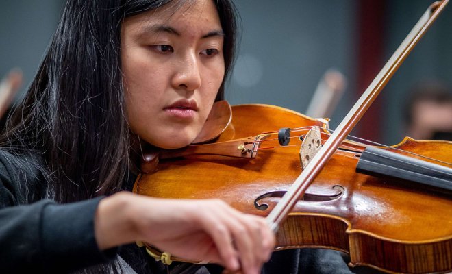 Violinist playing the violin.