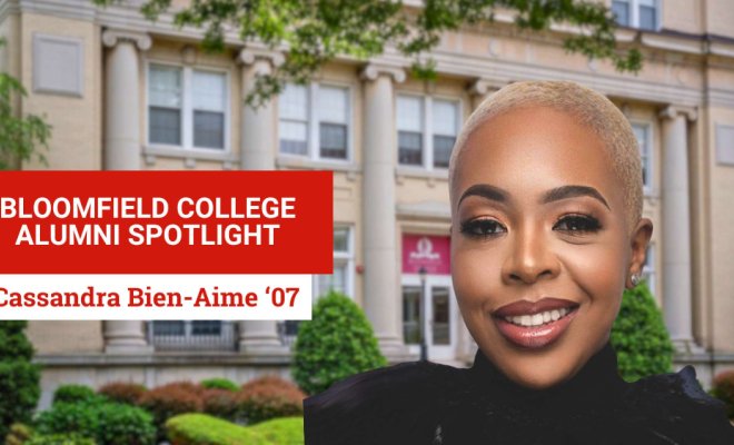 Cassandra Bien-Aime on Bloomfield College campus.