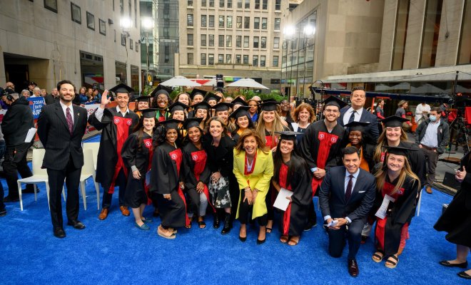 Nursing graduates, faculty and President Koppell with the hosts of the Today Show