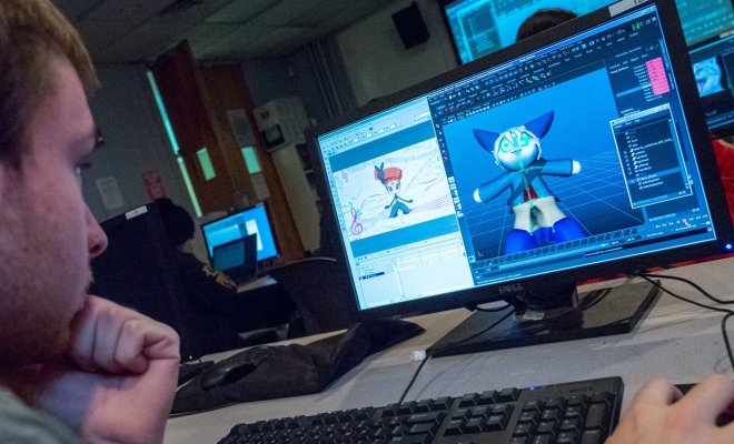 A student works on an animation project at Montclair State University