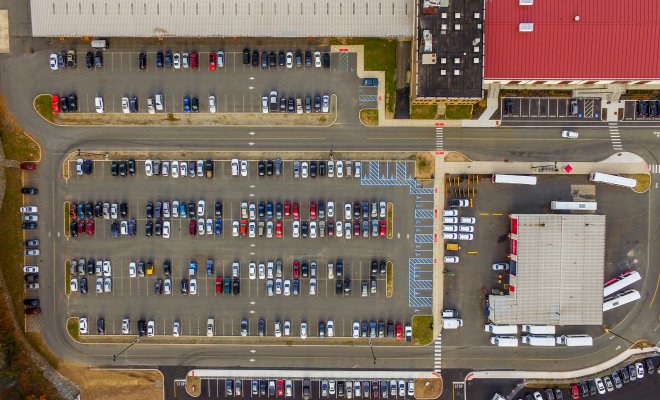 Aerial view of campus parking lot