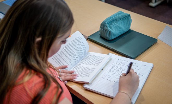Student working on writing excersises.