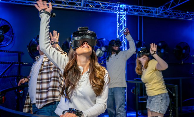 Students in the Dreamscape, wearing VR headsets