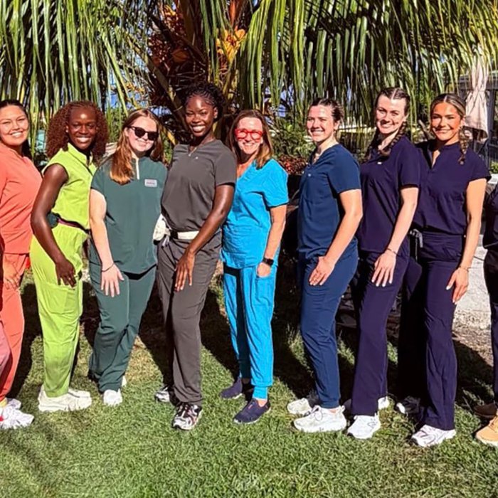 Audiology student Kayla Pierre educates nurses in Dominica on hearing health.