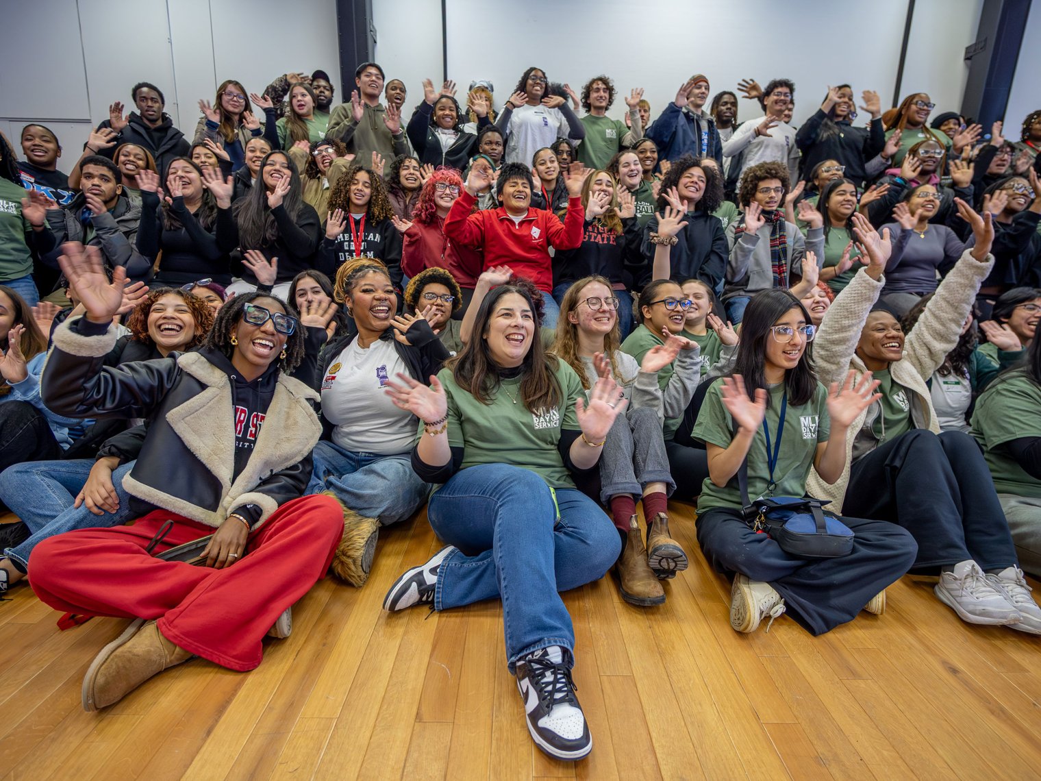 A large group of students pose for a photo.&nbsp;