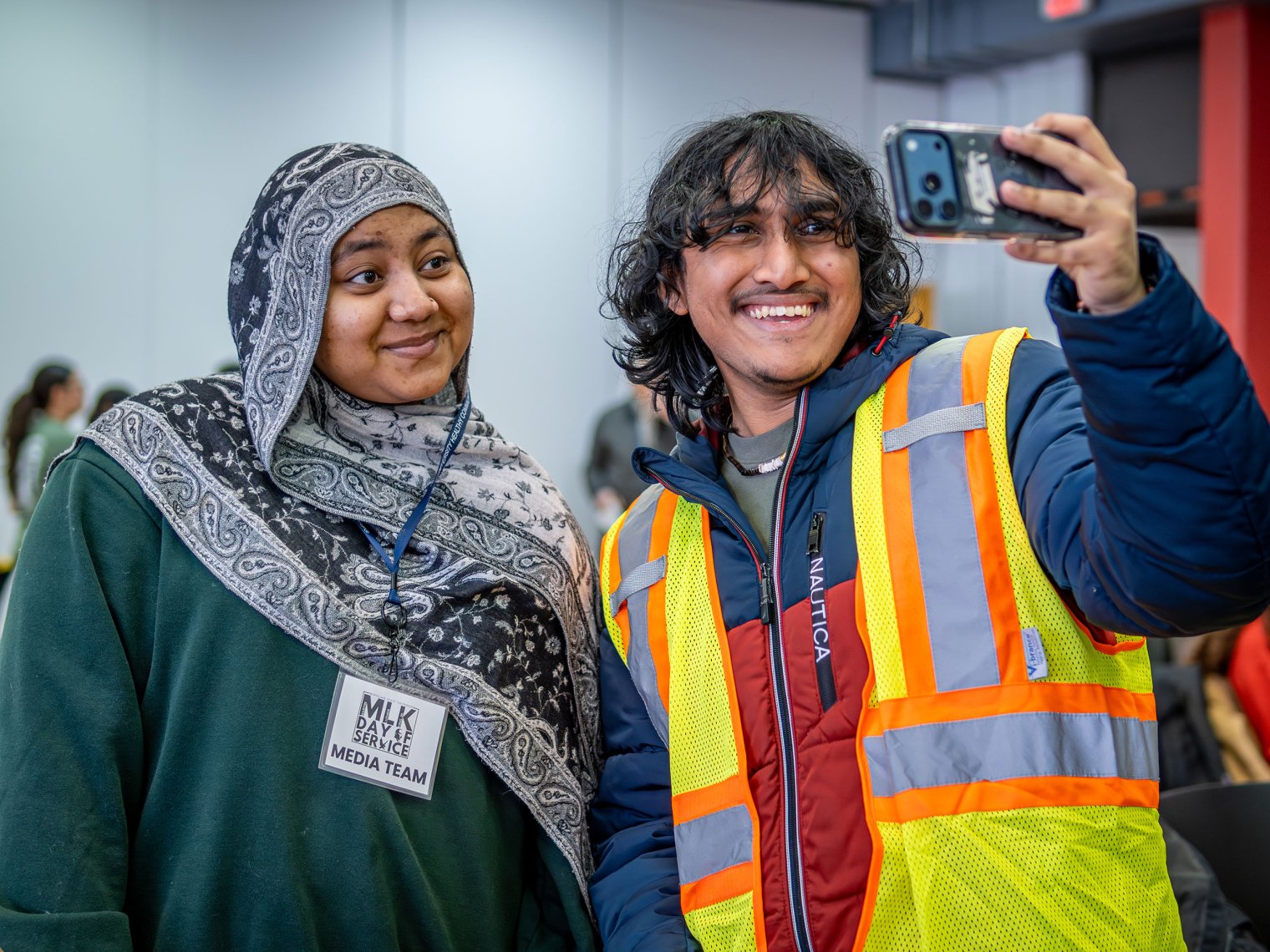 Two MLK Day of Service volunteers pause for a selfie.&nbsp;
