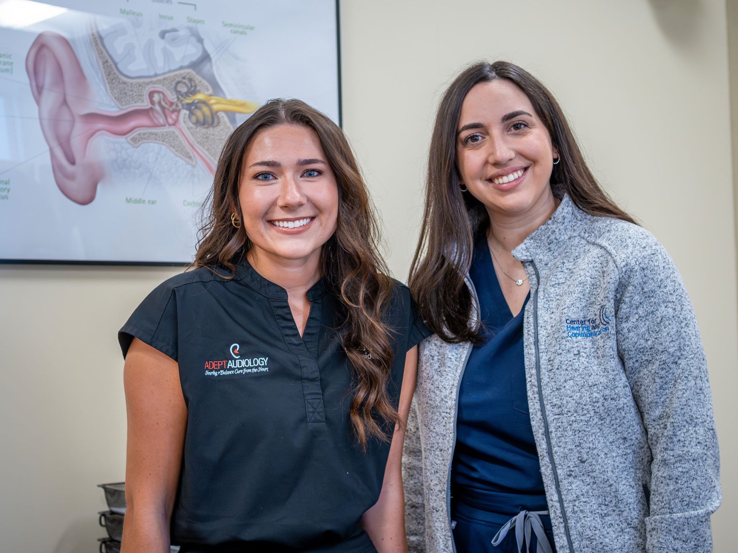 Grace Gleba and Nicole Genser at Montclair’s Audiology Clinic.