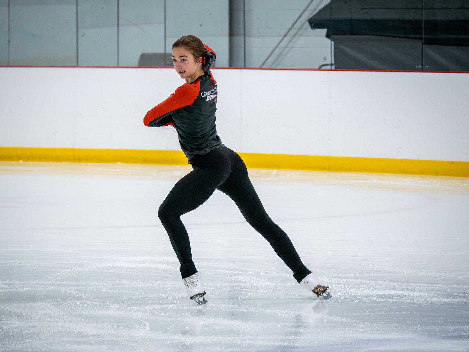 Olga Mikuntina skates on the ice.