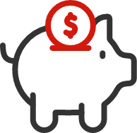 Line art of coin entering a piggy bank.